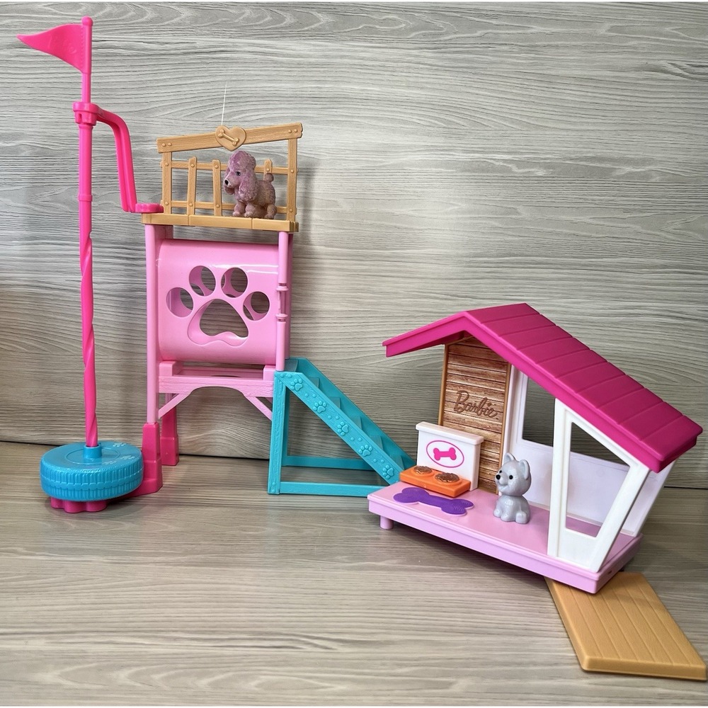 Barbie Puppy Play Park Playset Includes 2 Puppies, Dog House & Slide Great Cond